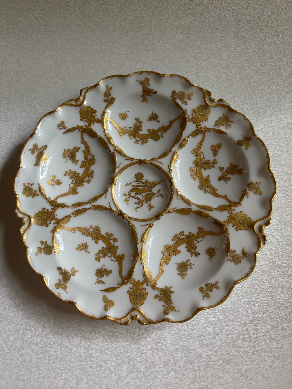 Antique 1889 Haviland Limoges 5 Well Oyster 9" Plate Hand Painted~ Excellent